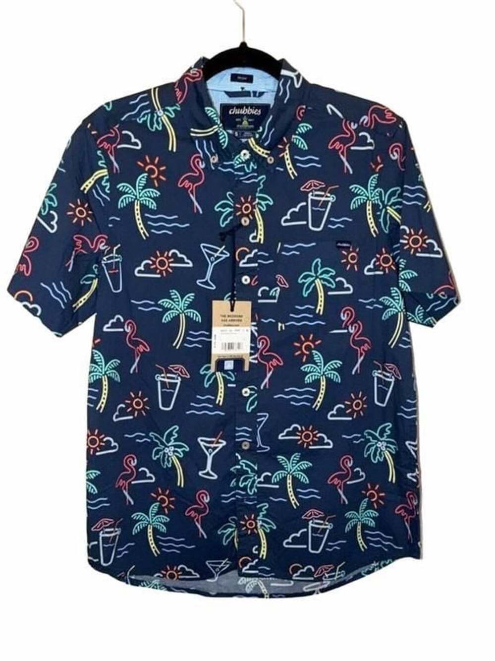 Chubbies The Neon Light Friday Short Sleeve Button Down Shirt Size S